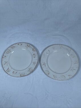 LOT OF 2 Thomson Pottery HAMPTON Dinner Plates 10.75" Sea Shells Stoneware